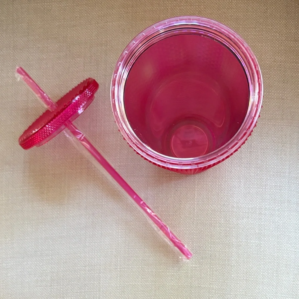 New Pink Plastic Travel Tumbler & 'Hello 30' Pink Accent Cosmetic Pouch Set